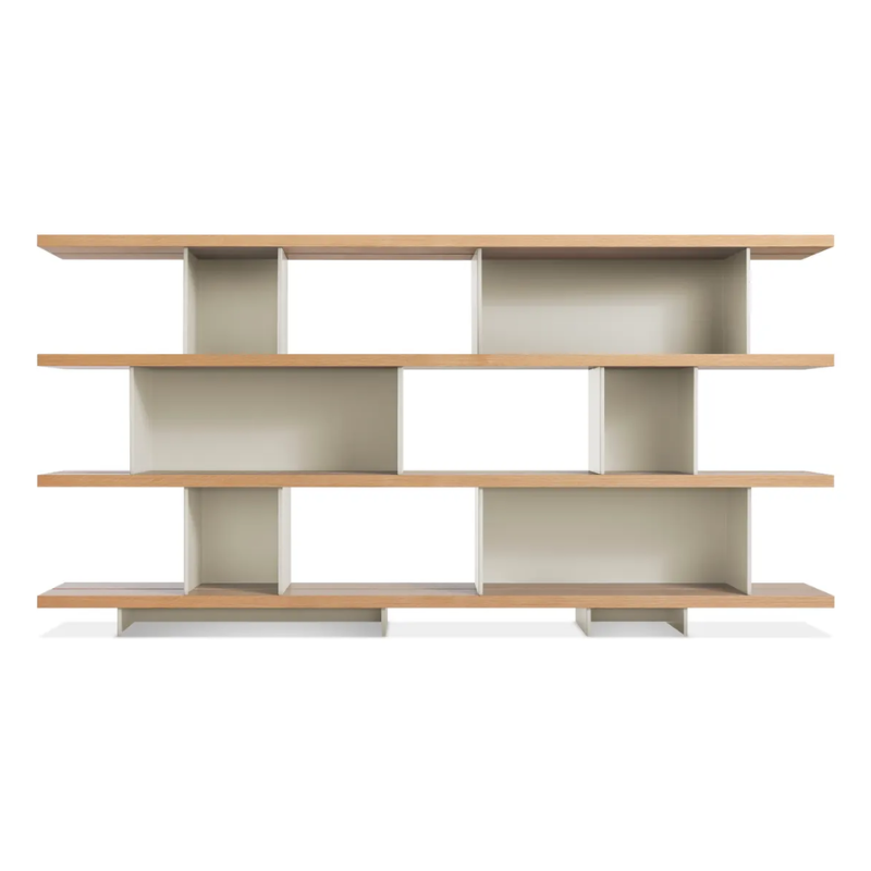 The Happy Day Shelving 4 Shelf from Blu Dot in white oak and putty.