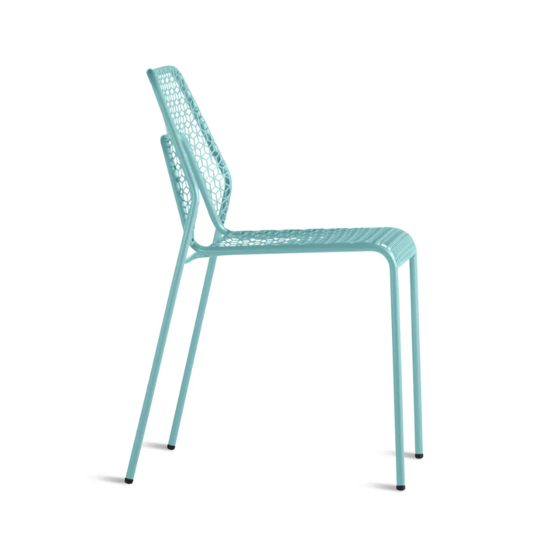 The Hot Mesh Chair from Blu Dot in aqua from the side.