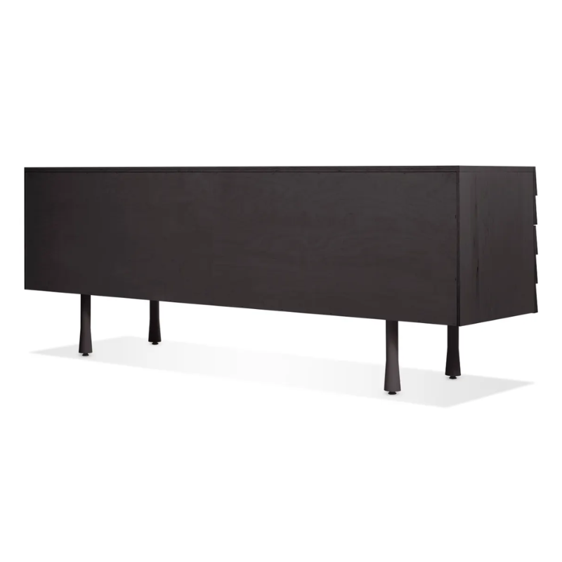 The Lap 4 Drawer Dresser from Blu Dot in black on ash and black from the back at an angle.