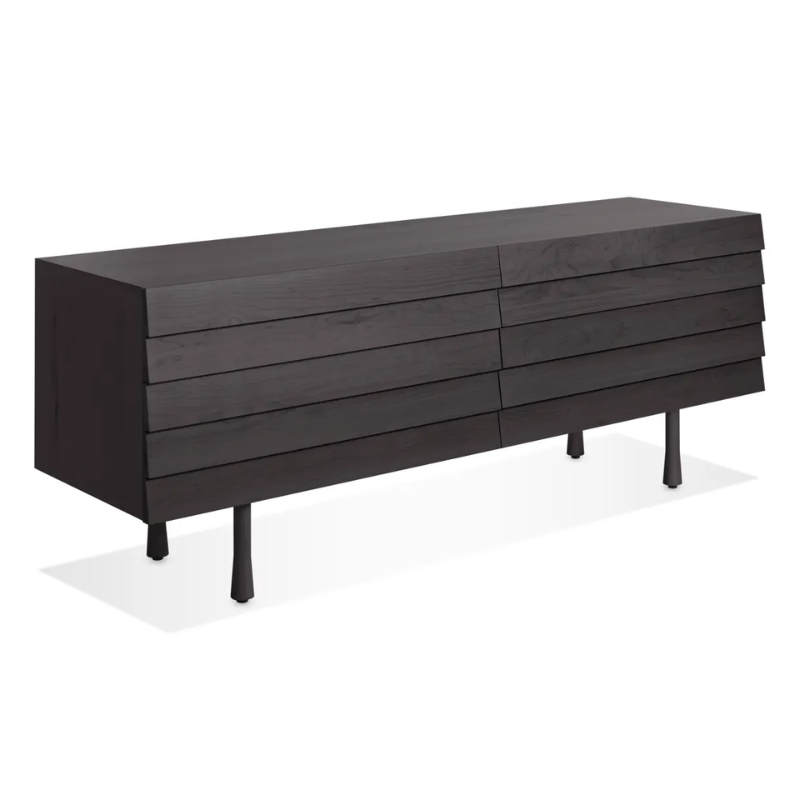 The Lap 4 Drawer Dresser from Blu Dot in black on ash and black from a high angle.