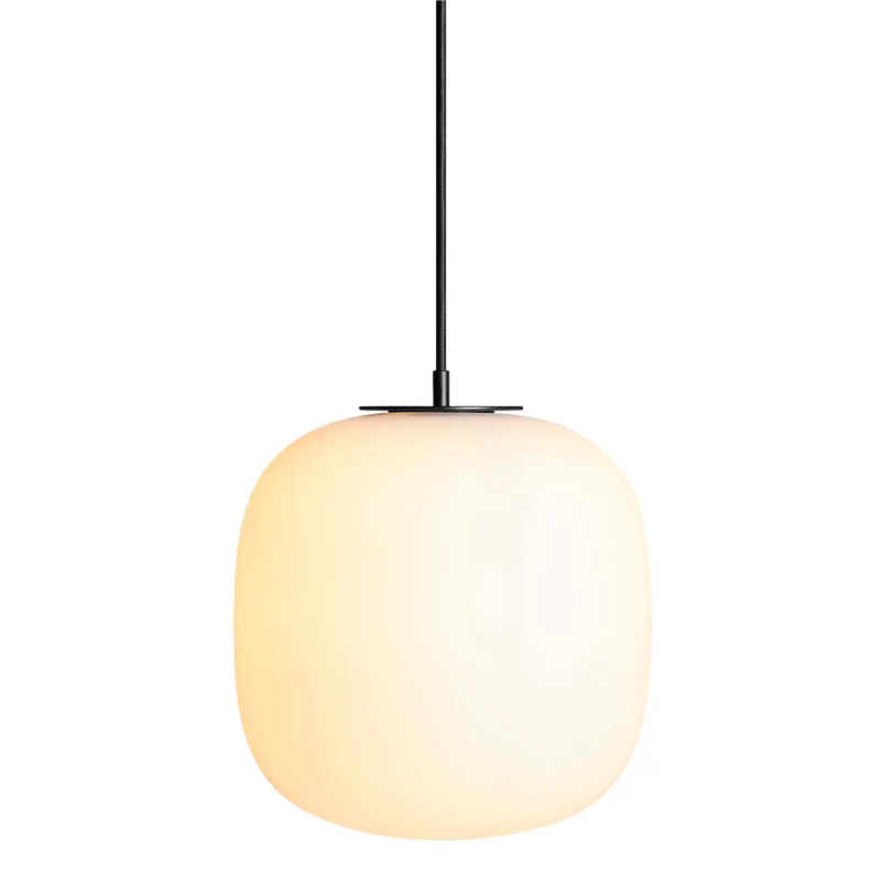 The large Midwinter Pendant Light from Blu Dot turned on.