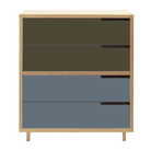 The Modu-licious #4 from Blu Dot in maple with dark olive drawer set 1 and grey blue drawer set 2.