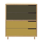 The Modu-licious #4 from Blu Dot in maple with dark olive drawer set 1 and mustard drawer set 2.