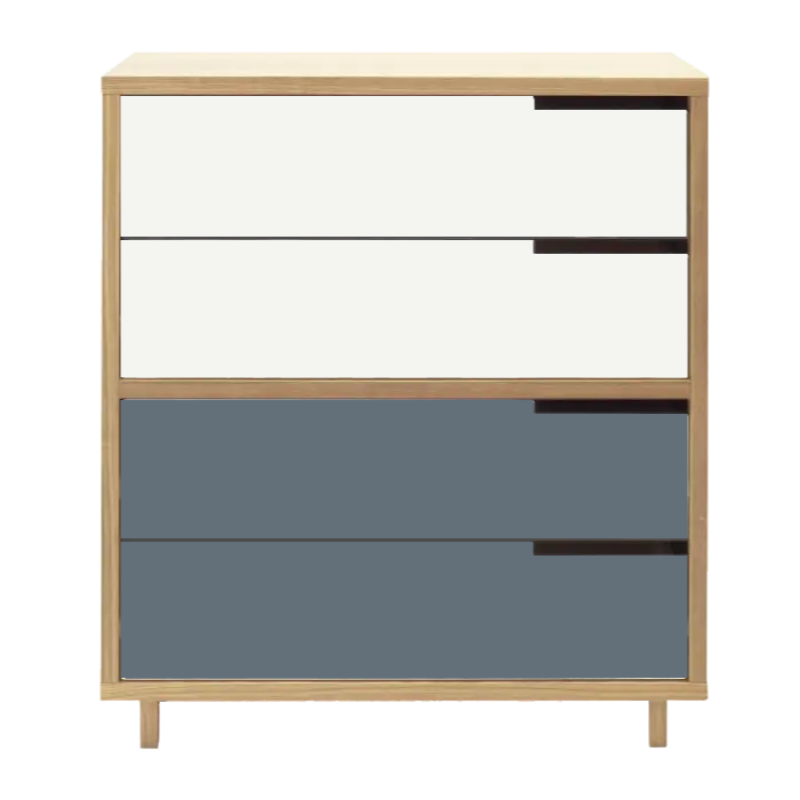 The Modu-licious #4 from Blu Dot in maple with white drawer set 1 and grey blue drawer set 2.