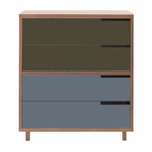 The Modu-licious #4 from Blu Dot in walnut with dark olive drawer set 1 and grey blue drawer set 2.