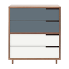 The Modu-licious #4 from Blu Dot in walnut with grey blue drawer set 1 and white drawer set 2.