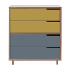 The Modu-licious #4 from Blu Dot in walnut with mustard drawer set 1 and grey blue drawer set 2.