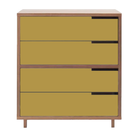 The Modu-licious #4 from Blu Dot in walnut with mustard drawer set 1 and mustard drawer set 2.