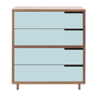 The Modu-licious #4 from Blu Dot in walnut with robin's egg blue drawer set 1 and robin's egg blue drawer set 2.