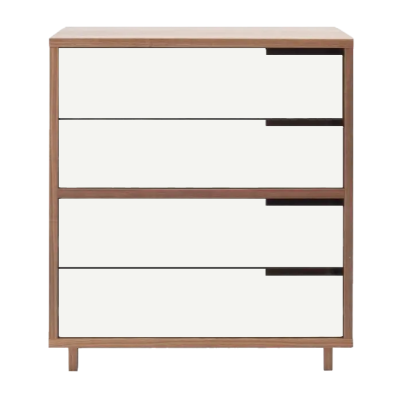 The Modu-licious #4 from Blu Dot in walnut with white drawer set 1 and white drawer set 2.