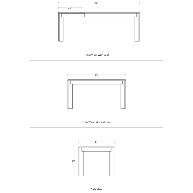 The 60 to 84 inch Moreover Extension Dining Table from Blu Dot dimensions.