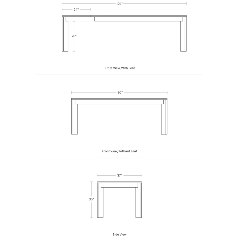 The 80 to 104 inch Moreover Extension Dining Table from Blu Dot dimensions.