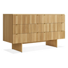 The Murmur 6 Drawer Dresser from Blu Dot in white oak from an angle.