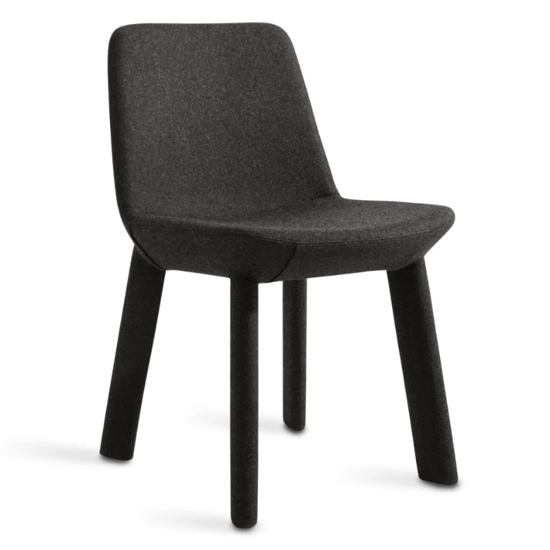 The Neat Chair from Blu Dot in vesper charcoal from an angle.