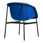 The Past Life Chair from Blu Dot with cobalt seat and black base from the back at an angle.