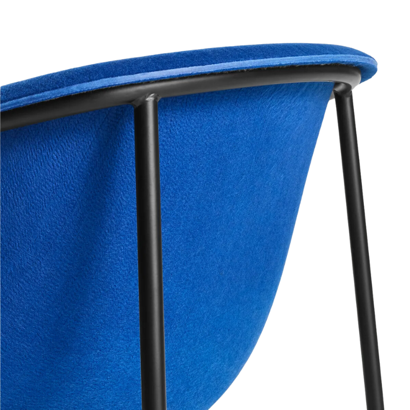 The Past Life Chair from Blu Dot with cobalt seat and black base in a close up.