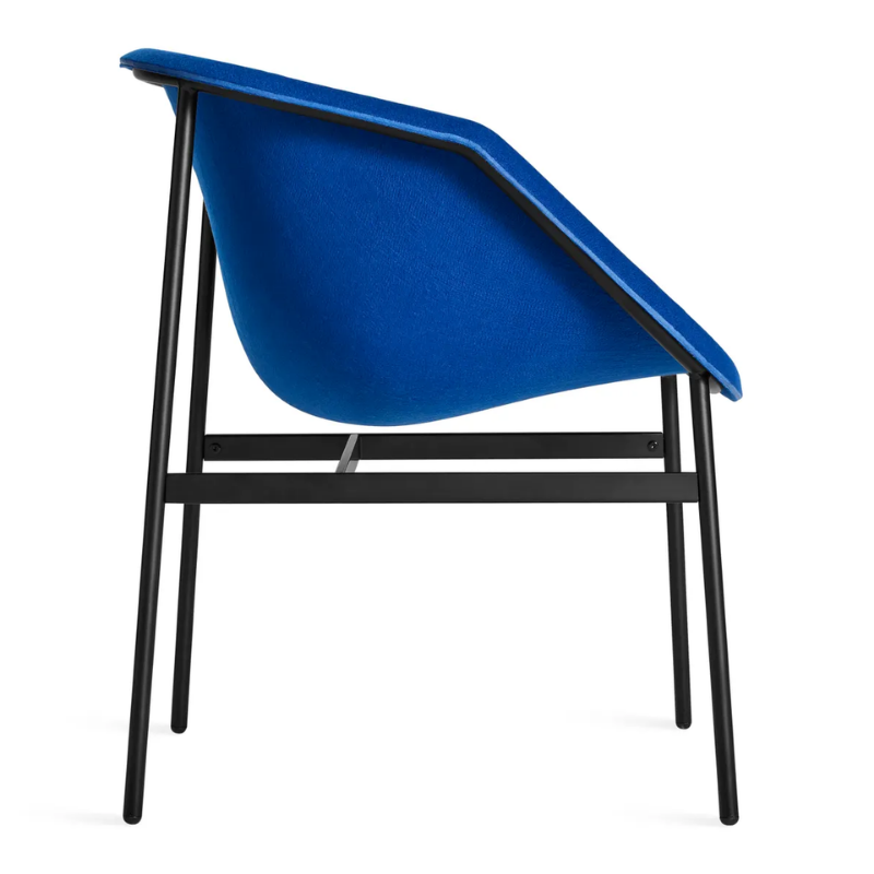 The Past Life Chair from Blu Dot with cobalt seat and black base from the side.