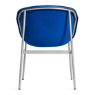 The Past Life Chair from Blu Dot with cobalt seat and silver base from the back.