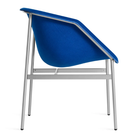 The Past Life Chair from Blu Dot with cobalt seat and silver base from the side.