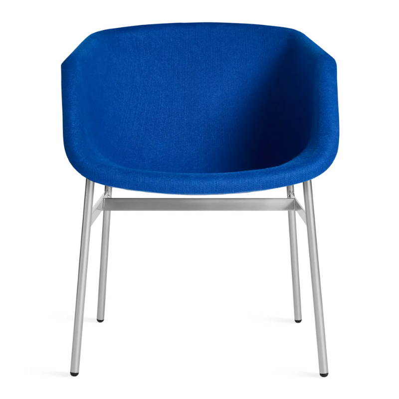 The Past Life Chair from Blu Dot with cobalt seat and silver base.