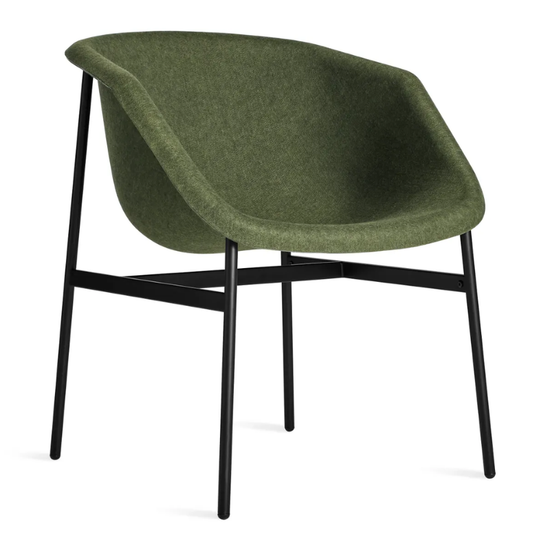 The Past Life Chair from Blu Dot with olive seat and black base from an angle.