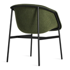 The Past Life Chair from Blu Dot with olive seat and black base from the back at an angle.