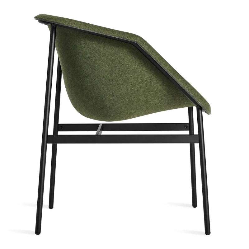 The Past Life Chair from Blu Dot with olive seat and black base from the side.