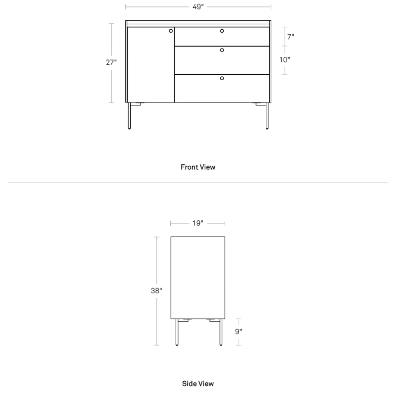 The Peek 1 Door / 3 Drawer Credenza from Blu Dot dimensions.