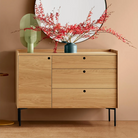 The Peek 1 Door / 3 Drawer Credenza from Blu Dot in a living room.