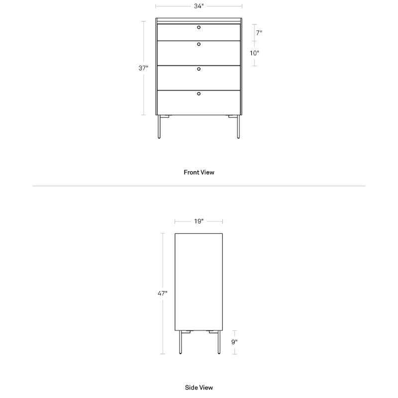 The Peek 4 Drawer Dresser from Blu Dot dimensions.