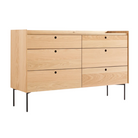 The Peek 6 Drawer Dresser from Blu Dot in white oak from an angle.