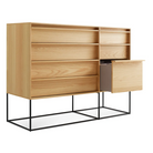 The Rule Large Dresser from Blu Dot in white oak with a large open drawer.