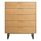 The Series 11 5 Drawer Dresser from Blu Dot in white oak with oblivion legs.