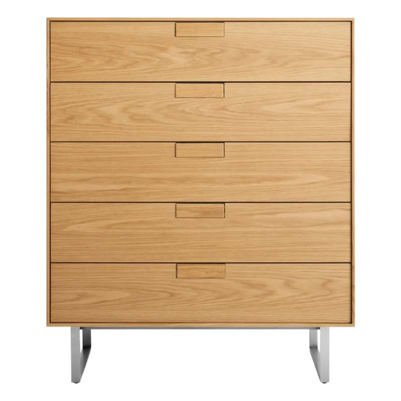 The Series 11 5 Drawer Dresser from Blu Dot in white oak with stainless steel legs