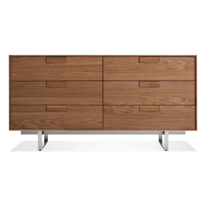 The Series 11 6 Drawer Dresser from Blu Dot in walnut with stainless steel legs.