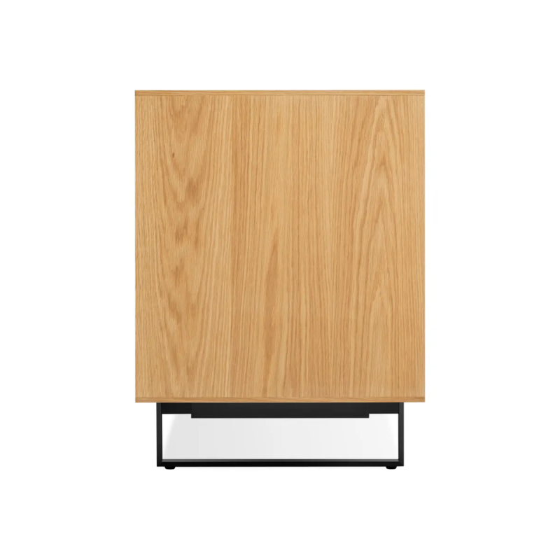 The Series 11 6 Drawer Dresser from Blu Dot in white oak with oblivion legs from the side.