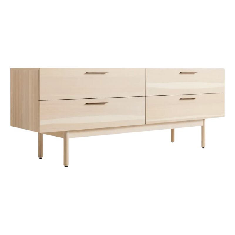 The Shale 4 Drawer Dresser from Blu Dot in hickory from an angle.