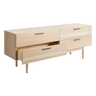 The Shale 4 Drawer Dresser from Blu Dot in hickory with an open drawer from a high angle.