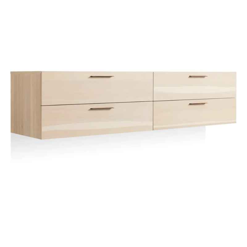 The Shale 4 Drawer Wall-Mounted Cabinet from Blu Dot in hickory from an angle.