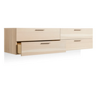 The Shale 4 Drawer Wall-Mounted Cabinet from Blu Dot in hickory with an open drawer.