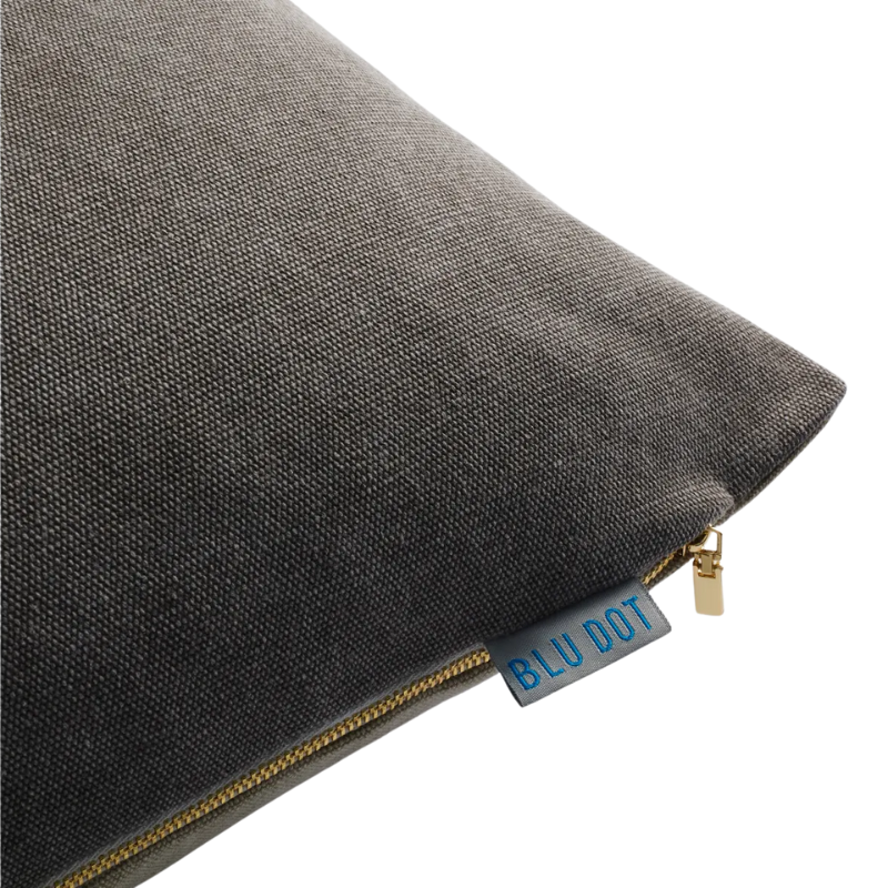 The small Signal Dog Bed from Blu Dot with barto charcoal upholstery close up.