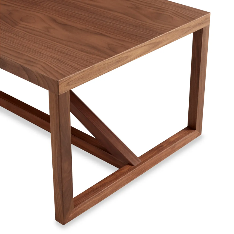 The Strut Wood Coffee Table from Blu Dot in walnut close up.