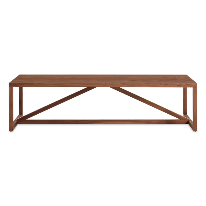 The Strut Wood Coffee Table from Blu Dot in walnut from a high angle.