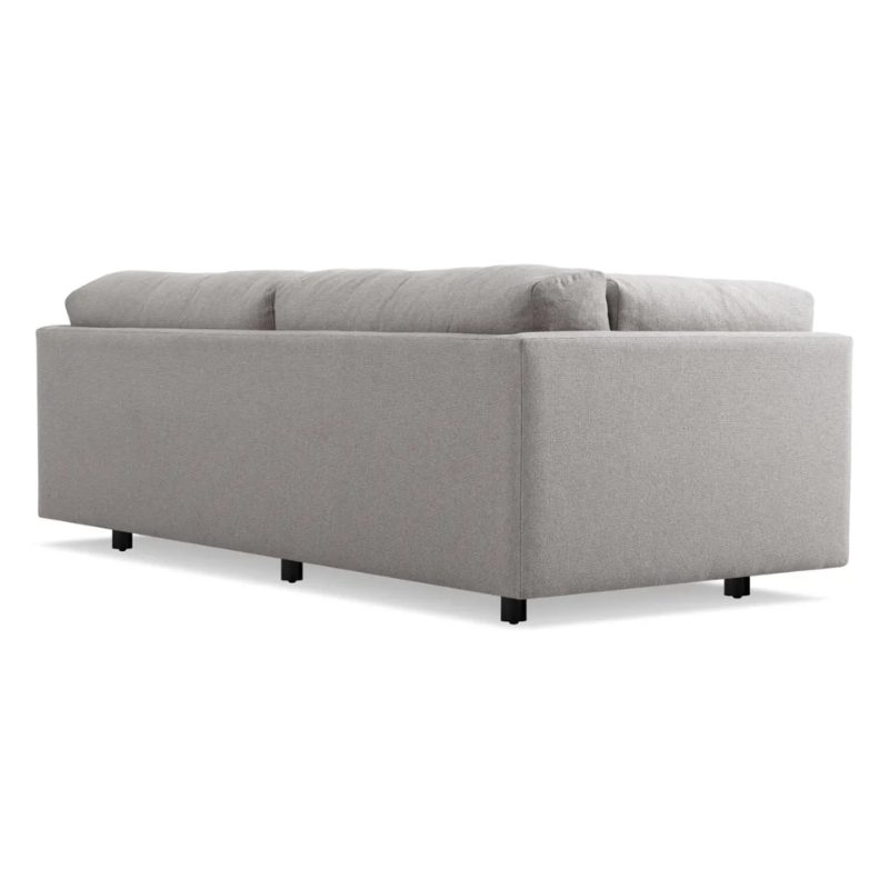 The Sunday 82 inch Sofa from Blu Dot in agnew grey from the back at an angle.