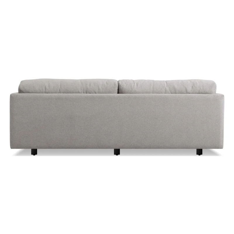 The Sunday 82 inch Sofa from Blu Dot in agnew grey from the back.