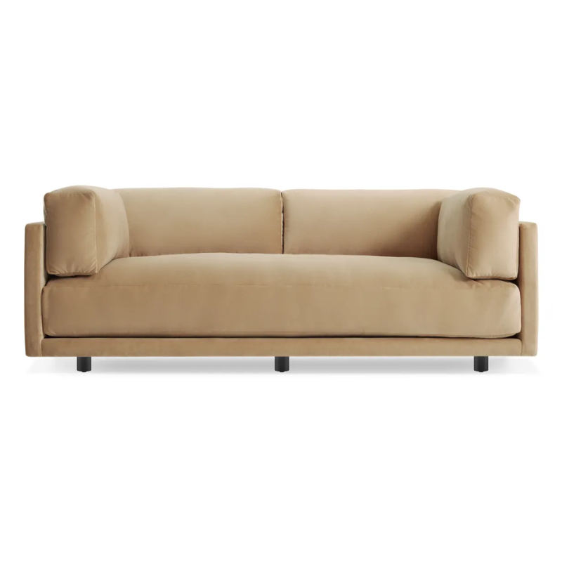 The Sunday 82 inch Sofa from Blu Dot in camel velvet.