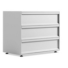 The Superchoice 3 Drawer Dresser from Blu Dot in white from an angle.