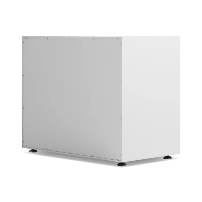 The Superchoice 3 Drawer Dresser from Blu Dot in white from the back at an angle.