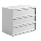 The Superchoice 3 Drawer Dresser from Blu Dot in white from a high angle.