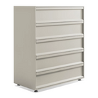 The Superchoice 5 Drawer Dresser from Blu Dot in putty from an angle.